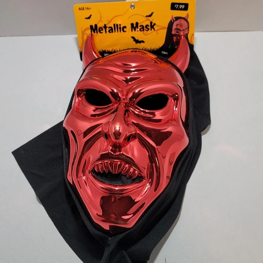 Red Devil‎ Metallic Hooded Mask Halloween Costume NWT